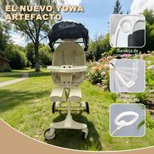 Carriolas para Bebés Plegado giratorio con un solo toque + Reclinable + Capota con Patrón de cielo estrellado Y color sólido - Blanco - Ver 3