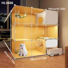 2-Story Cat House With Litter Box, Indoor Cat Cage, Cat Condo Furniture