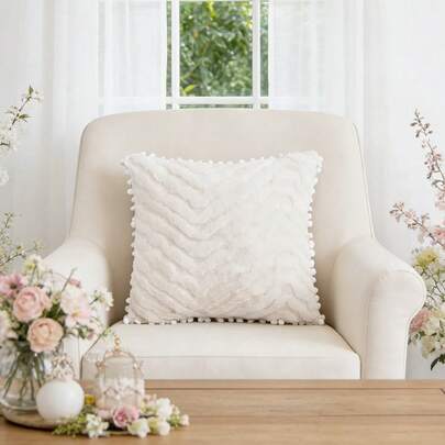 1个虎纹花卉流苏压花抱枕套【不含枕芯】，17.7*17.7英寸（45*45厘米），【单面设计】超柔软绒面抱枕套，适用于沙发、床、客厅、卧室、汽车、办公室、酒店装饰，是馈赠亲友的完美礼物，四季皆宜