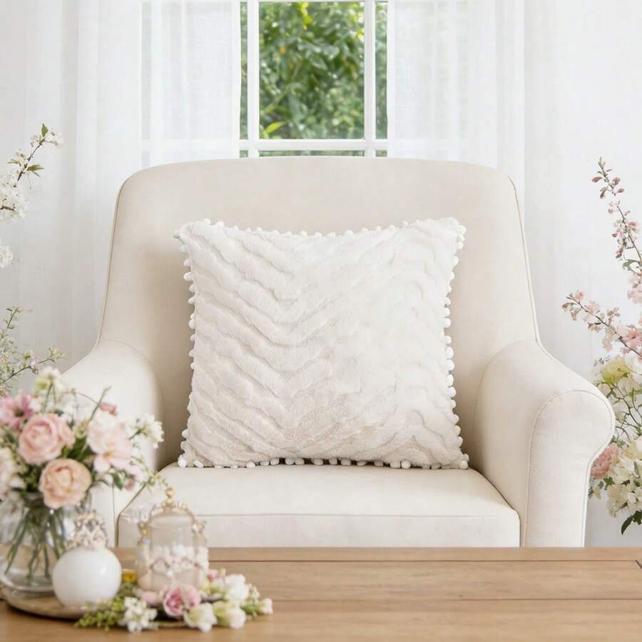 1个虎纹花卉流苏压花抱枕套【不含枕芯】，17.7*17.7英寸（45*45厘米），【单面设计】超柔软绒面抱枕套，适用于沙发、床、客厅、卧室、汽车、办公室、酒店装饰，是馈赠亲友的完美礼物，四季皆宜 - 彩色 - 查看 1