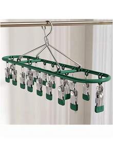 1个不锈钢袜子夹，带10-20个夹子，阳台晾衣架，多夹不锈钢防风防滑内衣晾衣架衣夹