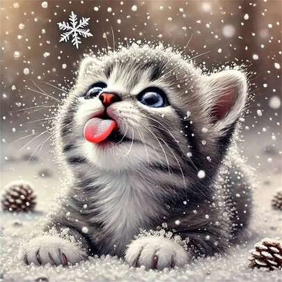 钻石马赛克猫咪DIY图案，适合成人初学者，全圆钻刺绣家居装饰，冬季