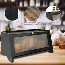 LZYMSZ Stylish Black Bread Box Bamboo Wood Bread Bin With Visual Window Large Capacity Kitchen Countertop Food Storage Container Keep Bread Fresh Box Baking Storage Accessories - màu đen - Xem 5