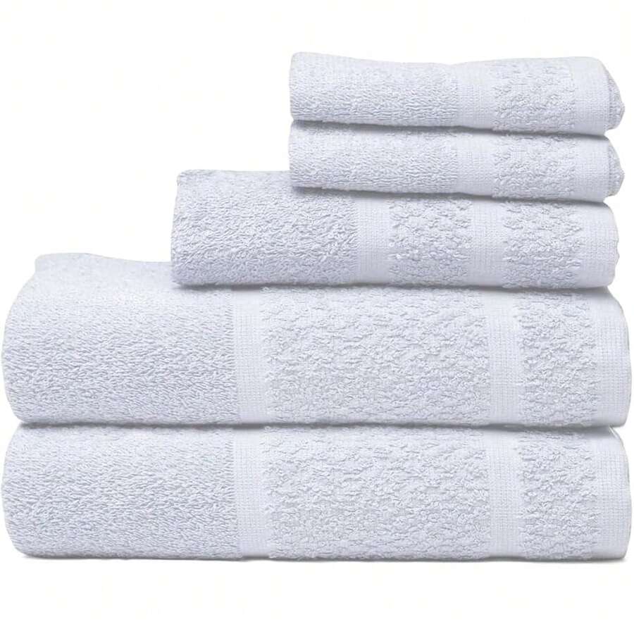 Cotton Towel Set, White (Bath 24x44in, Hand 15x25in, Washcloth 11.5x11.5in), 3 Piece, Soft, Absorbent, Durable, Long Lasting Color - White - View 1