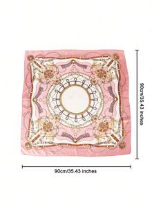 1 Piece Goddess Light Pink Printed Satin Square Scarf Is So Versatile! Fashionable Women Love To Use It.  In Spring And Summer, It Can Be Used As An Outdoor Headband Or Hairband, Adding A Touch Of Elegance And Charm; In Autumn And Winter, It Can Be Used As A Scarf To Keep You Warm. The Satin Sheen Makes Your Outfit Look Sophisticated, And The Print Adds A Touch Of Fashion. Whether You Are Going Out For A Walk Or Creating A Stylish Look, This Scarf Is A Fashionable Accessory For All Seasons. - Màu Hồng baby - Xem 4