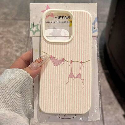 1pc TPU Material Elegant Pink Striped Bikini Pattern Phone Case Compatible With IPhone 17 Pro Max/17/16 Pro Max/15/13/12/11, S20 FE/A15/S24/A55, Redmi Note 11/Note 12/Note 13 Pro, Full Body Protective Soft Cover