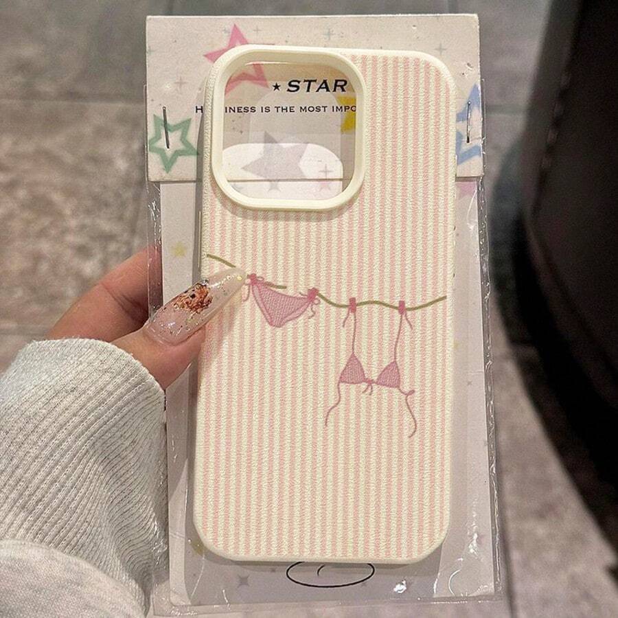 1 chiếc ốp lưng điện thoại bằng chất liệu TPU, họa tiết bikini sọc hồng thanh lịch, tương thích với iPhone 17 Pro Max/17/16 Pro Max/15/13/12/11, S20 FE/A15/S24/A55, Redmi Note 11/Note 12/Note 13 Pro, ốp bảo vệ toàn thân mềm mại. - trắng - Xem 1