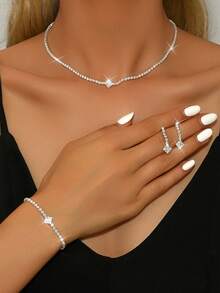 三件套优雅链条设计，时尚水晶项链套装，适合新娘和女士佩戴，奢华珠宝套装，适合搭配高端晚礼服、出席高档宴会，也可作为礼品。 - 8673多色 - 查看 12