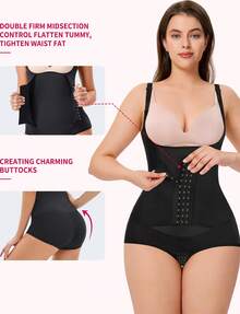 Nebility Women Waist Trainer Bodysuit Tummy Control Corset Full Body Shaper Cincher Tank Top With Adjustable Straps - 黑色 - 查看 2