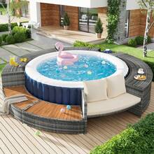 Garden Lounge Set With Round Sofa, Garden Furniture Set, Lounge Set, For Hot Tub And Pool, With Adjustable Feet, Including Cushions, Furniture For Terrace, Garden Or Pool Area (Previous Sku: HW00004AAA) - 灰色 - 查看 2