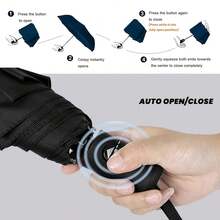 Compact Travel Umbrella - Windproof Auto Open/Close, Small Folding Umbrella For Rain - Lightweight & Durable With Fiberglass Frame, Waterproof Canopy - Fits Backpack, Purse, Suitcase. (Black),42Inch-1Pack,Black - Hitam - View 5