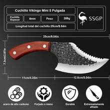 Cuchillo Vikingo Mini 5 Pulgada,Cuchillo Carnicero Forjado A Mano Con Vaina,Cuchillos Chef De Cocina,Acero De Alto Carbono,Aplicar Para El Hogar,Camping,Barbacoa,Restaurante,Cortar Carne,Escamar - Rojo - Ver 3