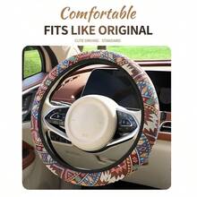 Oriental-Style Steering Wheel Cover Without Inner Rim, Size 14.5-15.3 Inches (Easier Installation With Two People), Made Of Linen, Hand-Stitched, Breathable, Non-Slip, And Secure. Suitable For Sedans, SUVs, Trucks, And Other Automotive Interior Accessories. - PX-5 - View 2
