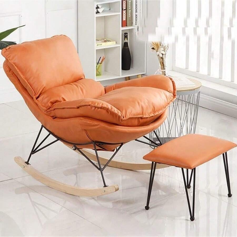 ccSilla tapizada con brazos silla cómoda con reposapiés sofá mecedora sofá moderno y transpirable asientos de cine en casa para sala de estar impermeable y a prueba de suciedad interestingnn - Naranja - Ver 1