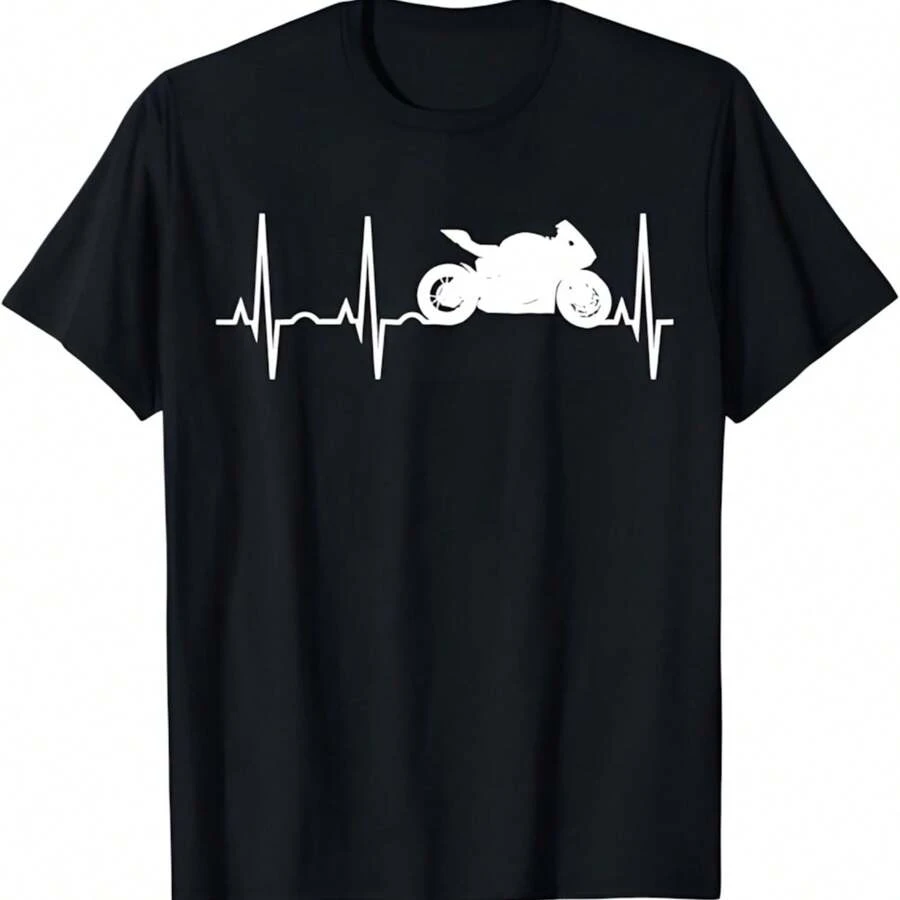 Motorcycle Heartbeat T-Shirt - Best Sport Bike Gift Tee T-Shirt - 黑色 - 查看 1
