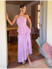 Women's Dress, New  Pleated Collar Sexy Dress, Sweet Dress - 紫色 - 查看 1