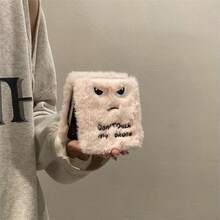 适用于三星 Galaxy Z Flip3 5G/Galaxy Z Flip 4 5G/Galaxy Z Flip 5 5G/Galaxy Z Flip 6 5G/Galaxy Z Flip 7 5G 的个性化刺绣趣味生气表情毛绒折叠手机壳，温暖舒适卡通折叠手机壳，时尚毛绒手机壳 - 粉色 - 查看 4