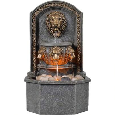 Fuente de mesa clásica con cabeza de león de poliresina para interiores, fuente de cascada Zen con guijarros, sonidos relajantes para decoración de oficina y hogar