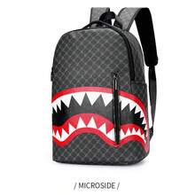 Men's Simple Personality Fashion Shark Mouth Backpack Plaid High School Student College Bag 15 Inch Computer Backpack - Mẫu 5118 III - Xem 3