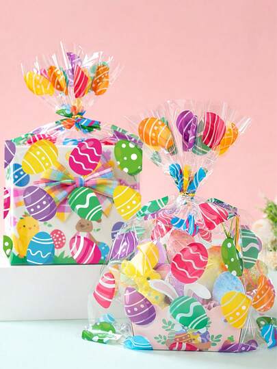 10/30 st presentpåsar med påskäggsmönster, 40*30 cm påskgodispåsar, genomskinliga presentpåsar i cellofan, påskharedekor, förvaringspåsar, påskäggjaktsfesttillbehör, lämpliga för godis, choklad, smycken och handgjorda presenter, påskpresenter, påskfestdekorationer, förpackningspåsar