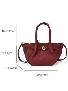 Fashionable & Popular PU Pebble Texture Handbag, Unique European & American Design, Buckle Closure Bucket Bag For Women, Suitable For Street, Commute, Party, Gift-Giving, Autumn/Winter - Burgundy - View 11