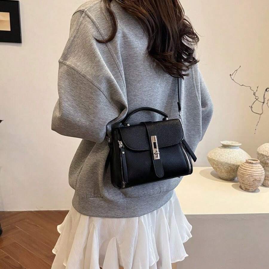 Multineos Comercial Large Women's Crossbody Shoulder Bag With Side Strap, Made Of PU Leather - Black - View 1