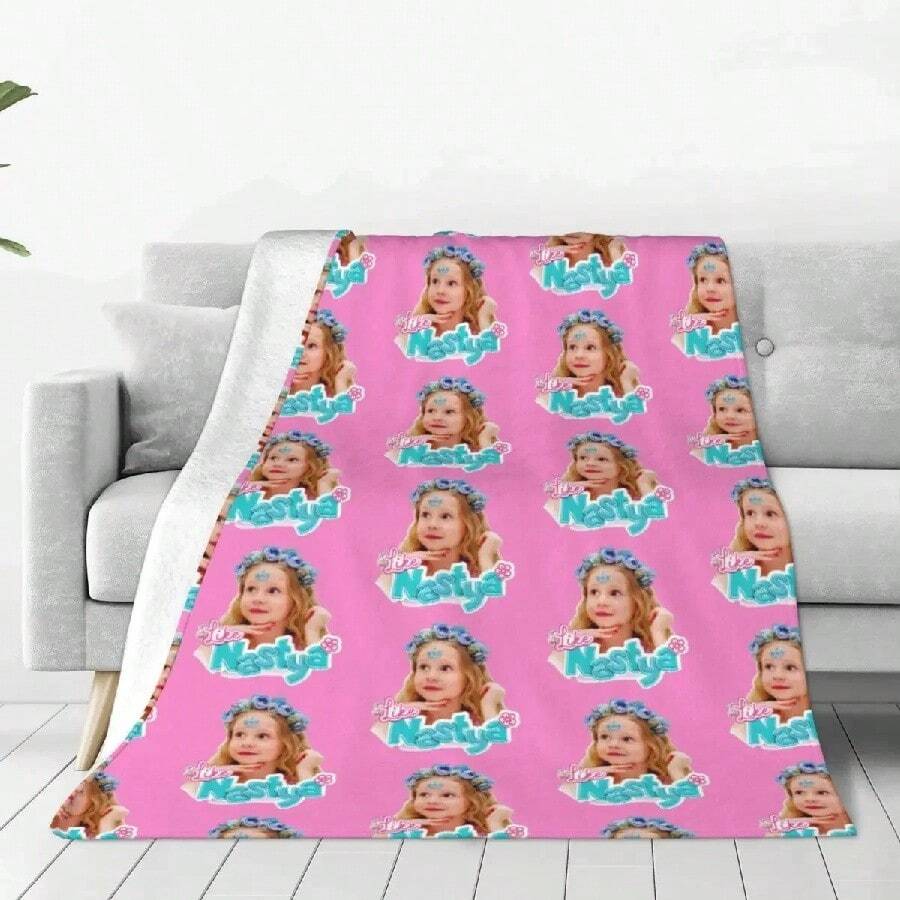 Cute Like Nastya Knitted Blanket Anime Cartoon Wool Throw Blanket Home Couch Decoration Ultra-Soft Warm Bedsprea - 白色 - 查看 1