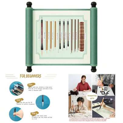 10 - Piece Calligraphy Brush Set - Premium Writing Brushes Beginners Artists - With Roll - Brush Holder, Painting Brushes Set Flower Bird Line - Drawing Brushes