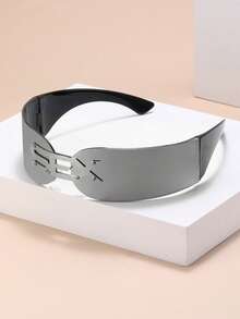 1 pieza Gafas de moda con decoración de cristales para mujer, de una sola pieza y envolventes, para ciclismo y actividades al aire libre - Multicolor - Ver 9