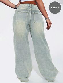 Vintage Retro Short Straight Leg Jeans; Non-Stretch Extra Long Straight Leg Jeans, Casual Design With Pockets And Zipper Fly, Suitable For Everyday Wear - Light Wash - View 4