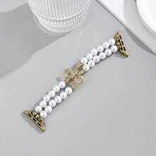 1pc Women's Handmade Beaded Stainless Steel Watch Band Strap Fits 38/40/41/S10-42mm 42/44/45/46/49mm For Apple Watch Ultra/SE/8/7/6/5/4/3/2/1 - Gold - View 7