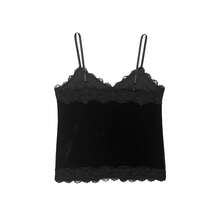 DEEKA Women's Fashion Lace & Velvet Patchwork Camisole, & Versatile, Spring/Summer - Black - View 2