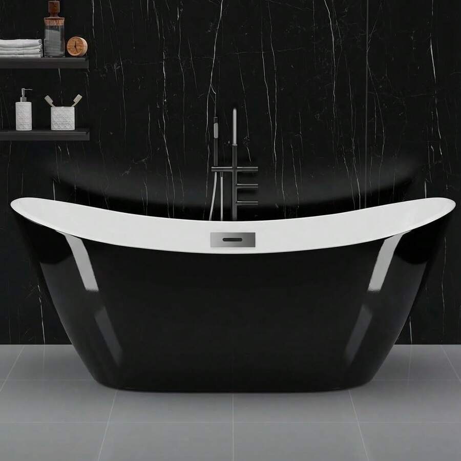 67 Inch Freestanding Bathtub, Acrylic Deep Soaking Tub, Chrome Overflow And Drain, Non-Slip Standalone Bath Tub For Bathroom, CUPC Certified, Ergonomic Modern Bath - Black - View 1