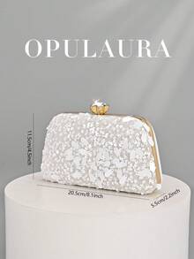 Túi xách cầm tay nữ OpulAura 1 chiếc, họa tiết đính sequin mới, kiểu dáng cổ điển màu trắng, thêu hoa, dây đeo, thích hợp cho các cô gái dự tiệc, cô dâu, người mới cưới và các quý cô công sở, dự tiệc, đám cưới. Đóng gói trong hộp nhỏ (họa tiết ngẫu nhiên), thích hợp cho công việc, đi công tác, đi chơi, đi làm. - trắng - Xem 6