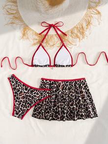 New Leopard Print 3 PiecesSwimsuit Set, Comfortable, Sexy, Suitable For Party, Holiday, Beach, Provides Lift And Support For Small Bust, Spring/Summer - Multicolor - View 3
