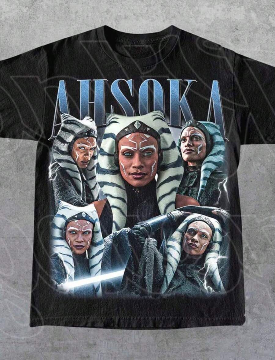 Ahsoka Tano Wars Shirt, Vintage Retro Jedi Graphic Unisex T-Shirt, Mandalorian & Rebels Cosplay Gift, Best For Christmas Gift - Black - View 1