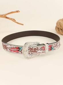 1条男士西部牛仔复古休闲仿皮腰带 - 白色 - 查看 2