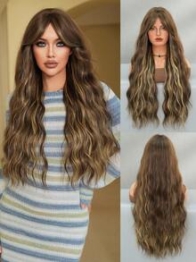 7JHH WIGS 优雅的30英寸超长蜜金色卷发假发，专为女性设计 - 蓬松的合成波浪假发，带有刘海，自然逼真的优质丝滑耐热纤维，金色挑染，适合日常佩戴、办公室或音乐节等场合，也是送给母亲的精美礼物。 - 挑染金色 - 查看 3