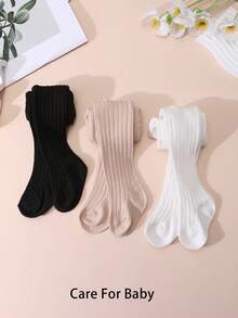 3雙女童簡約純色直條紋貼身緊身褲，經典百搭風格，適合女童日常穿著 - 彩色 - 查看 8