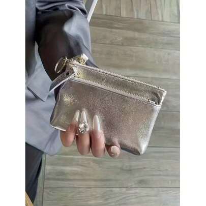 Luxury Shiny PU Women's Coin Purse, Elegant Silver Crackle Pattern Coin Pouch, PU Handbag, PU Car Key Holder, Shoulder Bag, Key Holder, Card Holder, Coin Wallet, Women's Cash Clip, Envelope Bag, 3-Layer Storage, Travel Accessory, Women, Perfect For Holiday, Birthday, New Year, Valentine's Day, Anniversary, Mother's Day And Father's Day Gifts For Family And Friends ,Travel Essential Bag