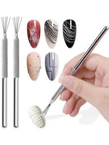 7pcs/Set Stainless Steel Flexible Ultra-Fine Needle Striping Liner Nail Art Brushes, Spider Gel Manicure Tools For Line Drawing - Multicolor - View 2