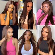 200% Density Chocolate Brown 13X4 HD Lace Front Wig Straight Lace Front Wigs Human Hair Brazilian Human Hair Wig #4 Brown Colored  13X4 Full Edges Lace Pre-Plucked Lace Wig With Baby Hair For Women Ear To Ear Swiss HD Lace For Natural Looking - S4 - 查看 9