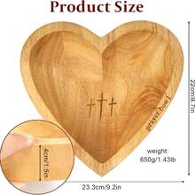 1 Pcs Heart-Shaped Wooden Prayer Bowl Plate With Engraved Cross And Prayer Cards, Thanksgiving Christmas Home Decor Gift - 杏色 - 查看 5