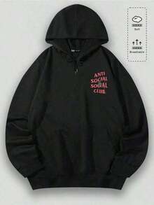 Aged Washed Cotton Crew Neck 280g Double-Sided Printing Men's Hoodie With Soft And Breathable Fabric Presenting A Spider Pattern And Text ANTl SOCIAL SOCIAL CLUB SouljaConcertHalloweenGothicVintageStreetwear Graphic009-AB Essentials Hoodie Hoodie Women Sweatshirts Women Hoodies Men's Hoodie Sweatshirts Men Essentials Fear - màu đen - Xem 3