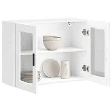 vidaXL Armoire murale de cuisine avec porte et verre Porto Blanc - Blanc - Voir 5