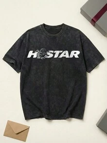 Studios Flame Face Graphic Tee Unisex Couple Matching Boyfriend Style Hell Star Y2K Grunge Aesthetic Double Sided Print Acid Washed Cotton Graphic Tees Men Oversized T Shirt Summer Outfits Camisetas Para Hombre - 黑色 - 查看 5