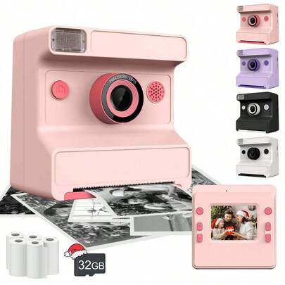 4800MP Adult Casual Digital Camera - Instant Print Camera, Portable Photo Printer For Capturing Precious Memories: This User-Friendly Compact Camera Supports 1080P HD Video Recording, Selfie Timer, And Built-In Printer. Includes 3 Rolls Of Initial Photo Paper And USB Charger, Making It An Ideal Holiday Gift. Battery Capacity: 1300mAh.