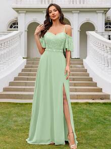 MIUSOL Floral Lace Off-Shoulder Sweetheart Neck Slit Thigh Formal Party Dress, Elegant Ladies Gown Suitable For Vacation, Graduation Ceremony, Banquet And Other Occasions - Mint Green - View 5