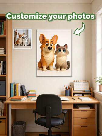 1 pieza Obra de arte de pared con foto de mascota personalizada en estilo de dibujos animados - Pintura de retrato animado personalizado - Sube tu foto para generar una imagen exclusiva - Perfecto para decoración de pared del hogar - Adecuado para varias ocasiones como cumpleaños, Día de San Valentín, Día de la Madre