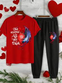 2pcs Men Casual Street Style T-Shirt And Sweatpants Set (Graphic Tee And Joggers), Spring/Summer - Multicolor - View 3